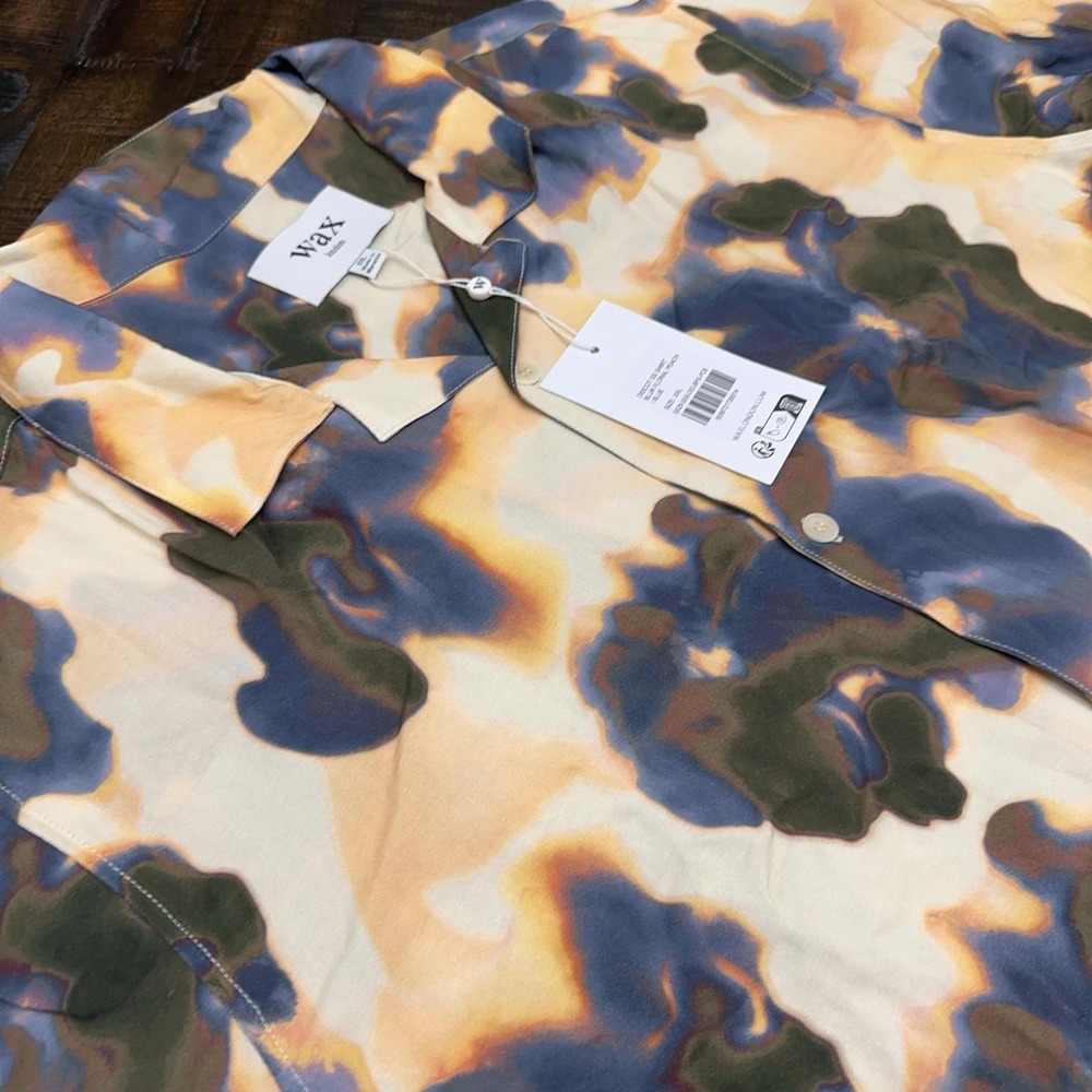Wax London Didcot SS Blur Floral Peach Blue Viscose Button Up Shirt Mens XXL